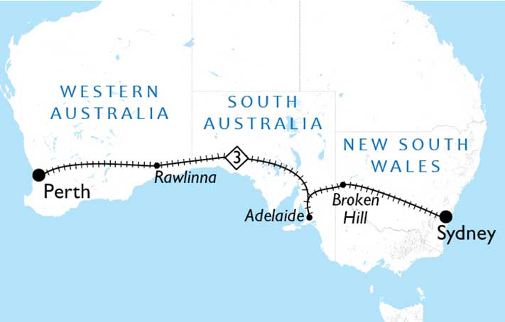 TRAINS Australie Itinéraire INDIAN PACIFIC