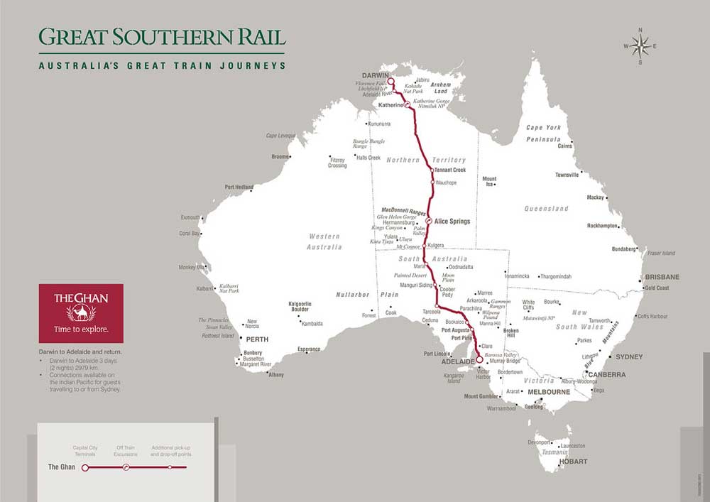 TRAINS Australien Itinéraire Ghan